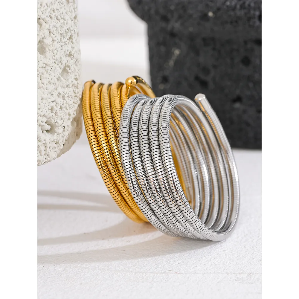 KESLEY Stainless Steel Stackable Multi-layer Wrap Arm Bracelet Bangle