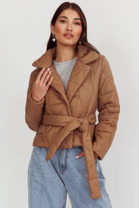 Kiersten Waist Tie Puffer Jacket Mocha