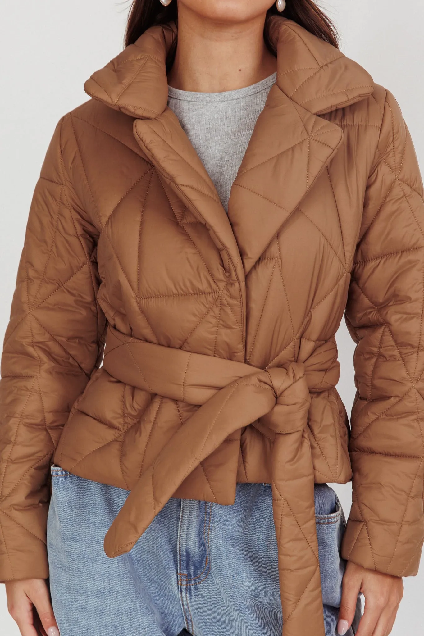 Kiersten Waist Tie Puffer Jacket Mocha