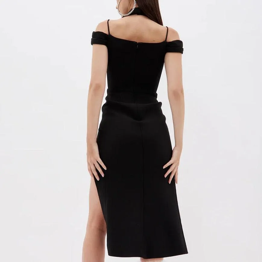 KittenAlarm - Coraline Halter Neck Thigh Slit Midi Dress