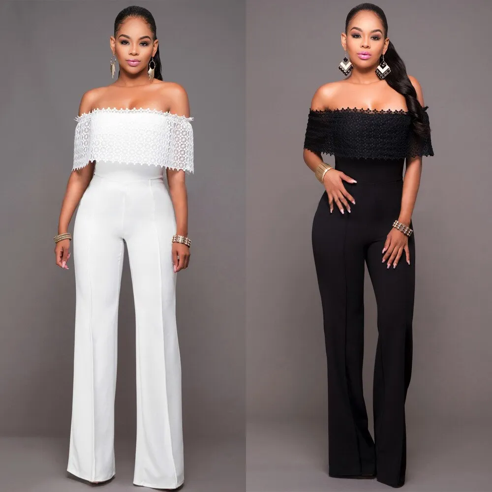 LANFUBEISI  Jumpsuit Women Overalls Party Lace Rompers White Bodysuit Long Sleeve V-neck Long Pants Y2k Elegant Autumn Spring Outfits Work