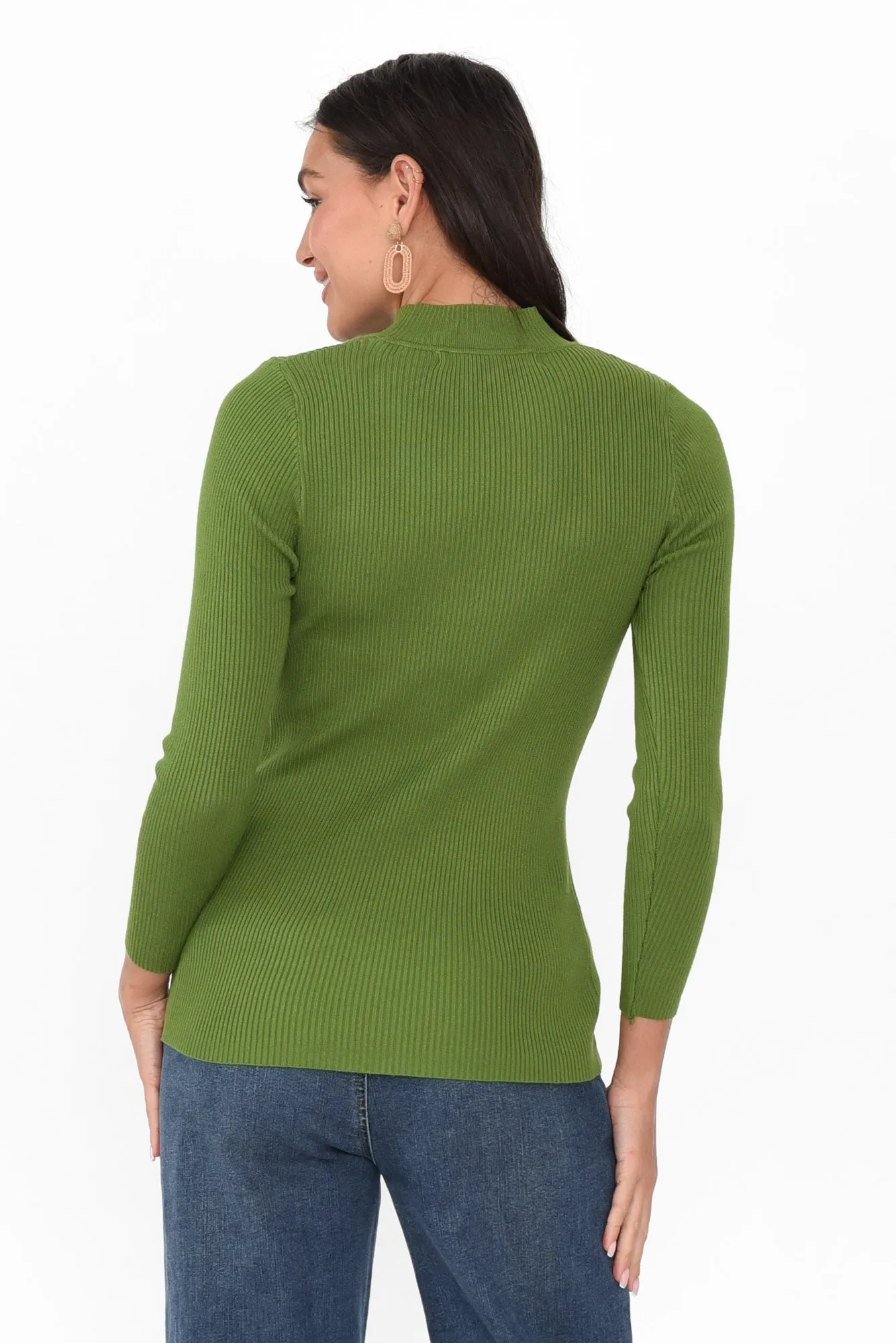 Laurina Green Cotton Blend Ribbed Top