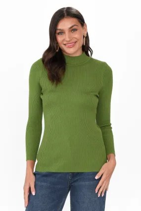 Laurina Green Cotton Blend Ribbed Top