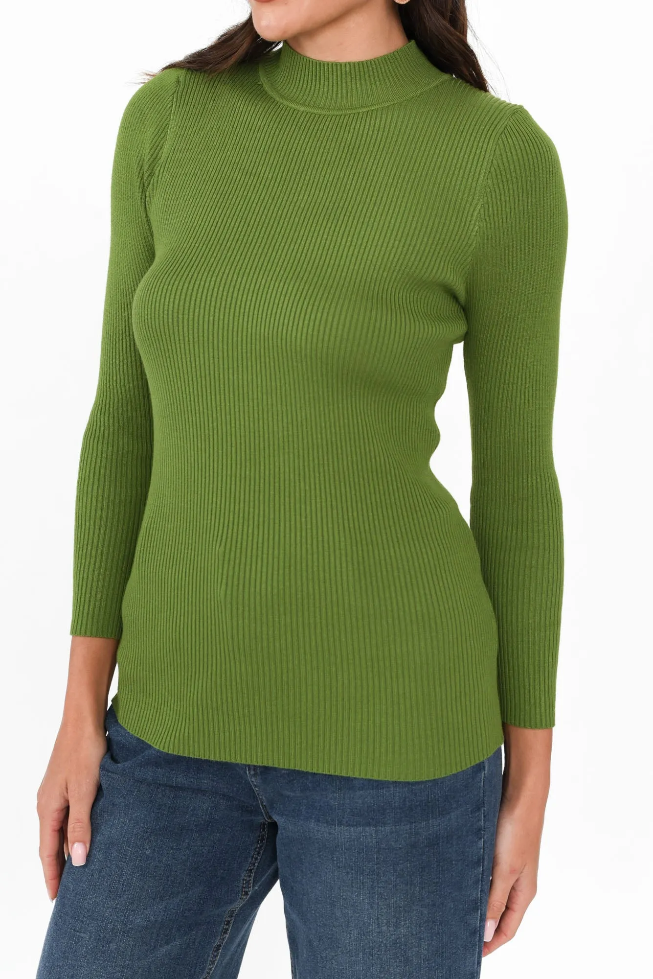 Laurina Green Cotton Blend Ribbed Top