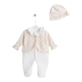 leo king - 3 piece outfit, romper cardigan and bonnet