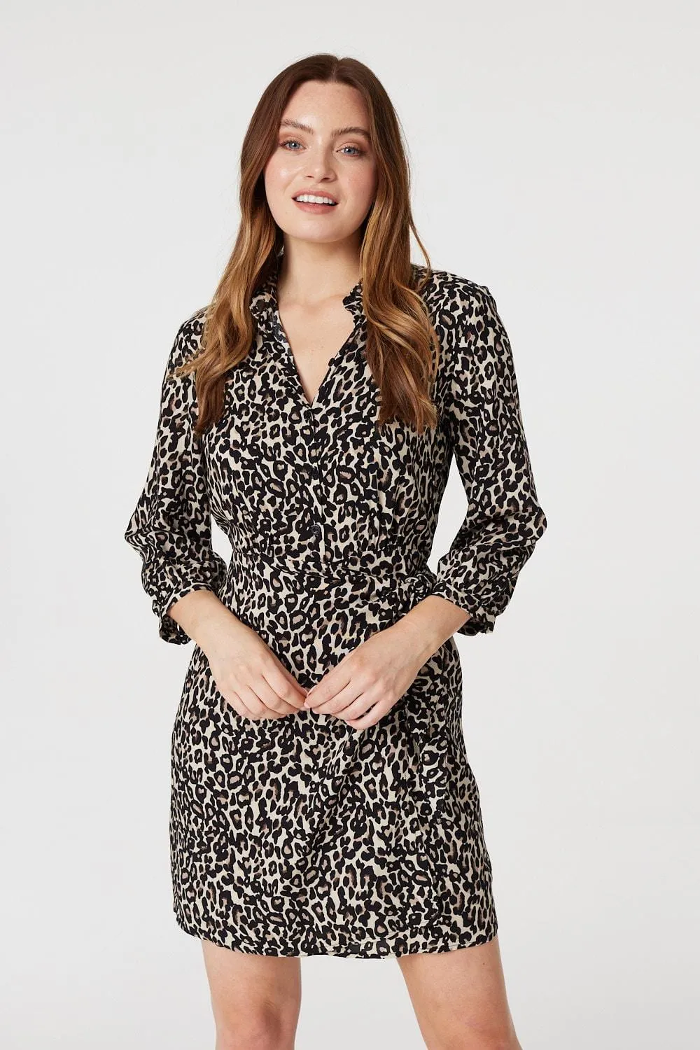 Leopard Print Wrap Shirt Dress