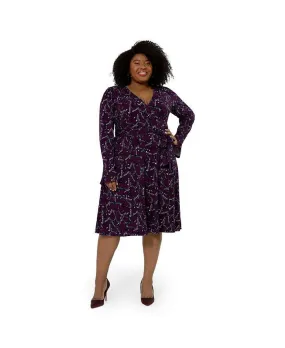 Leota Women's Rosalia Butterfly Long Sleeve Faux Wrap Dress Purple Size 1X