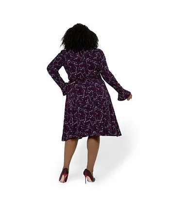 Leota Women's Rosalia Butterfly Long Sleeve Faux Wrap Dress Purple Size 1X