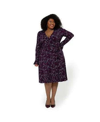 Leota Women's Rosalia Butterfly Long Sleeve Faux Wrap Dress Purple Size 1X