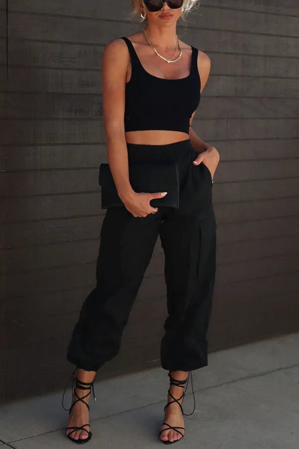 Let��s Rewind Nylon Elastic Waist Pocketed Cargo Pants