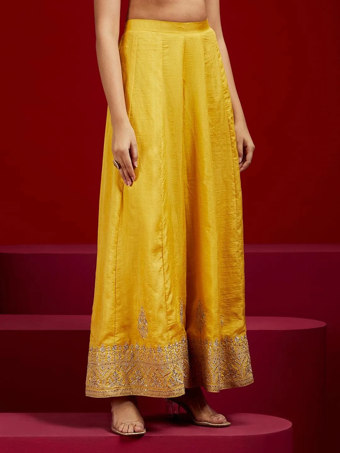 Libas Art Yellow Embroidered Silk Straight Suit With Dupatta