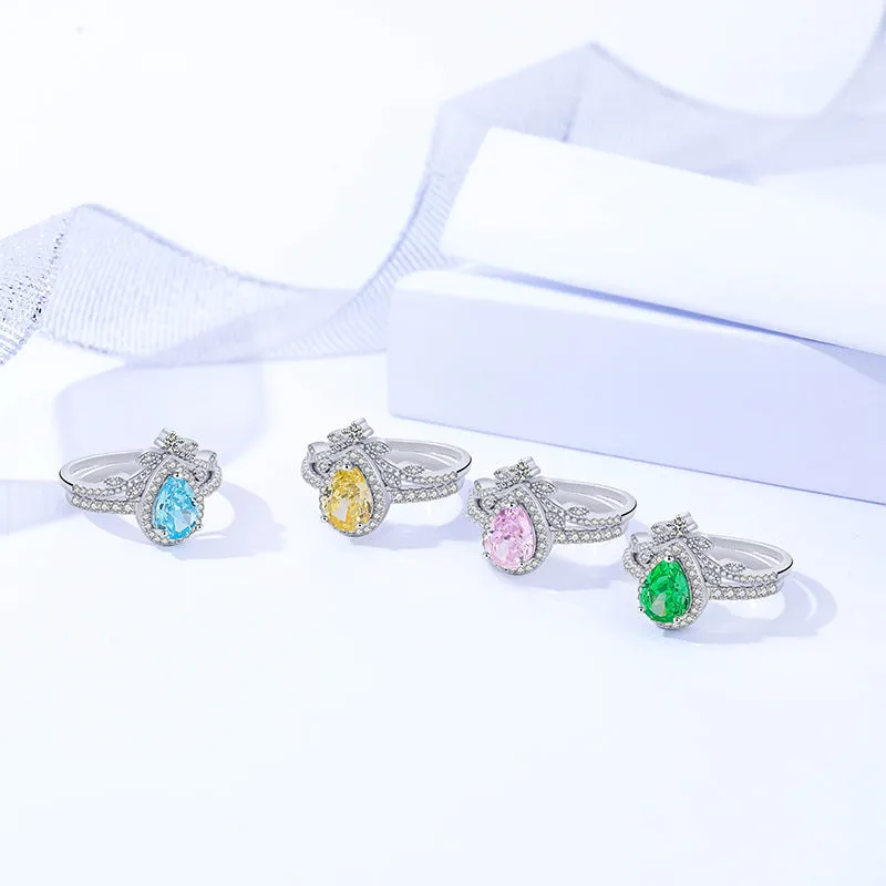 light luxury water drop ice flower cut stone ring  s925 sterling silver micro-paved zircon index finger ring hot sale