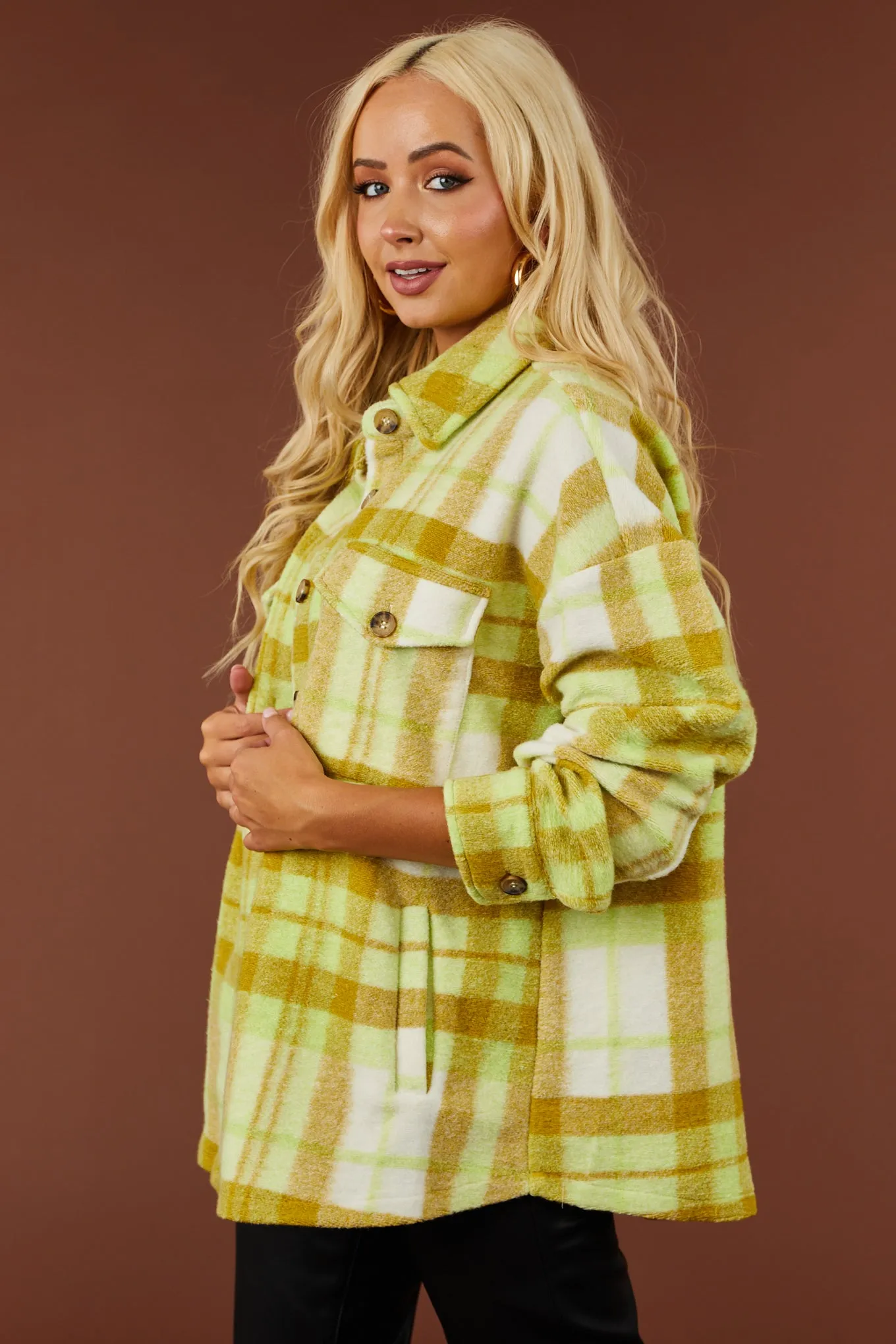 Lime Plaid Super Soft Fuzzy Shacket