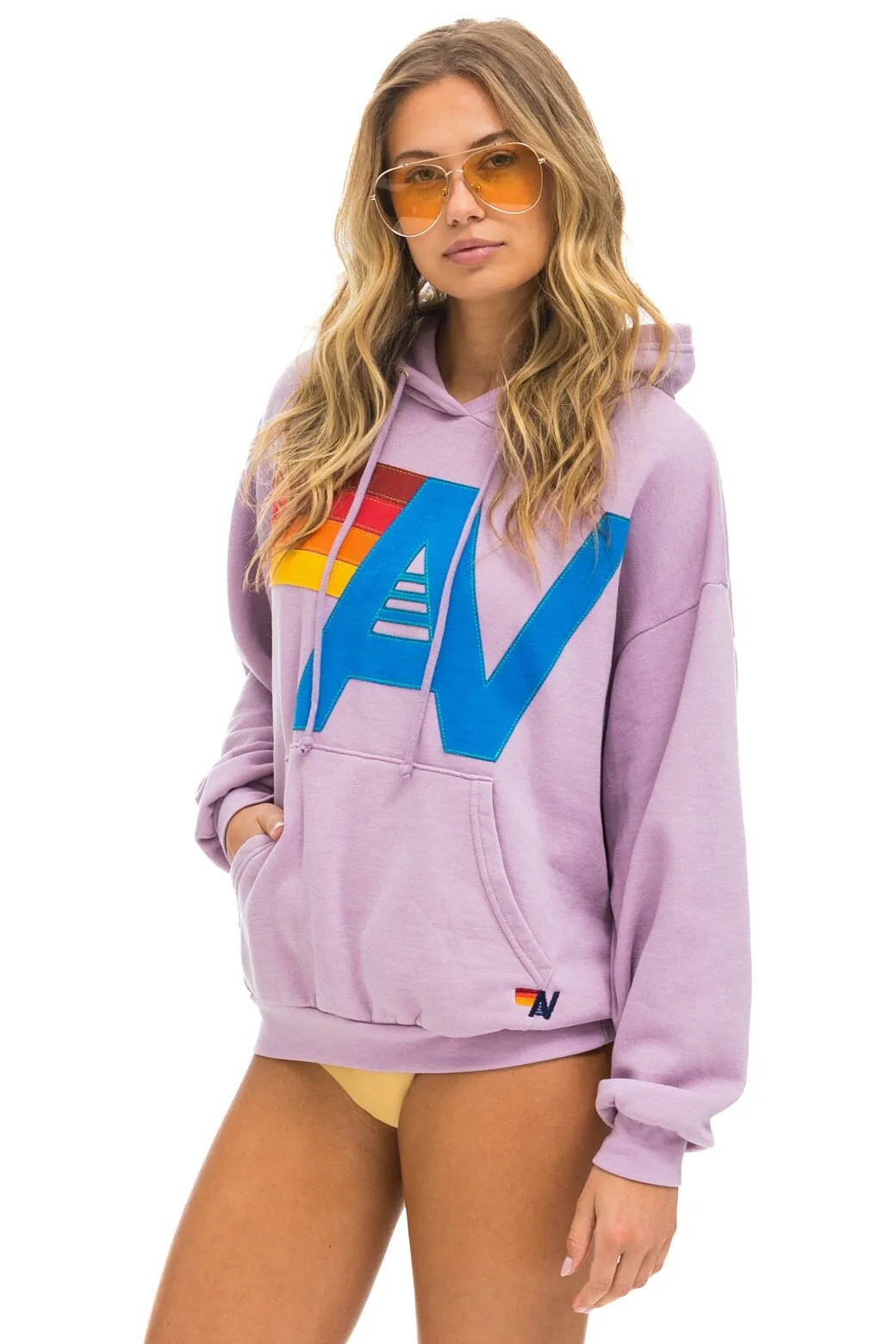 LOGO STITCH PULLOVER RELAXED HOODIE - MAUVE