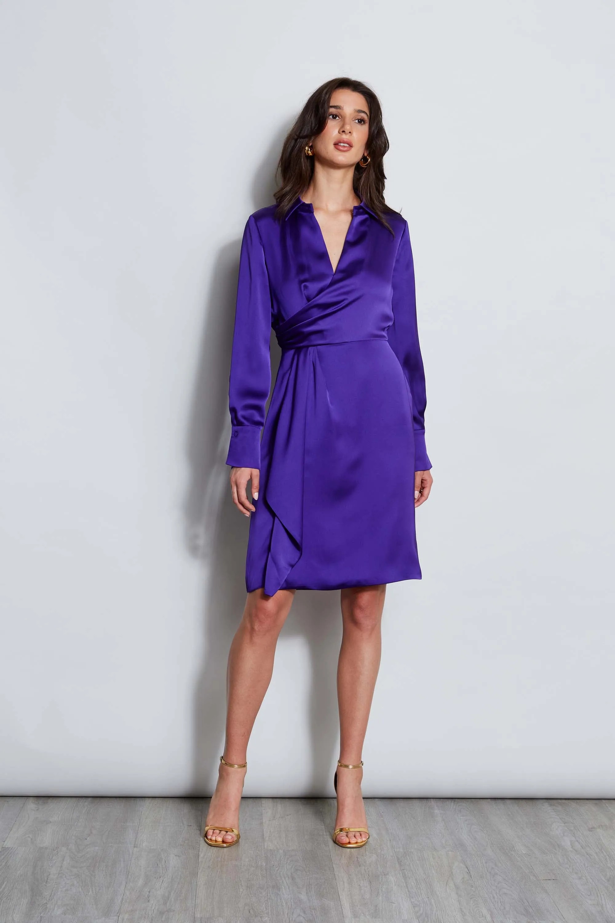 Long Sleeve Satin Wrap Dress