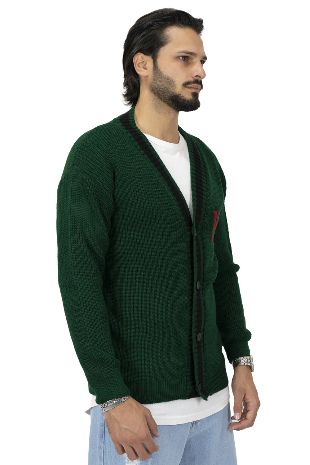 Maglione Cardigan College Con Lettera Ricamata Art. Mg94