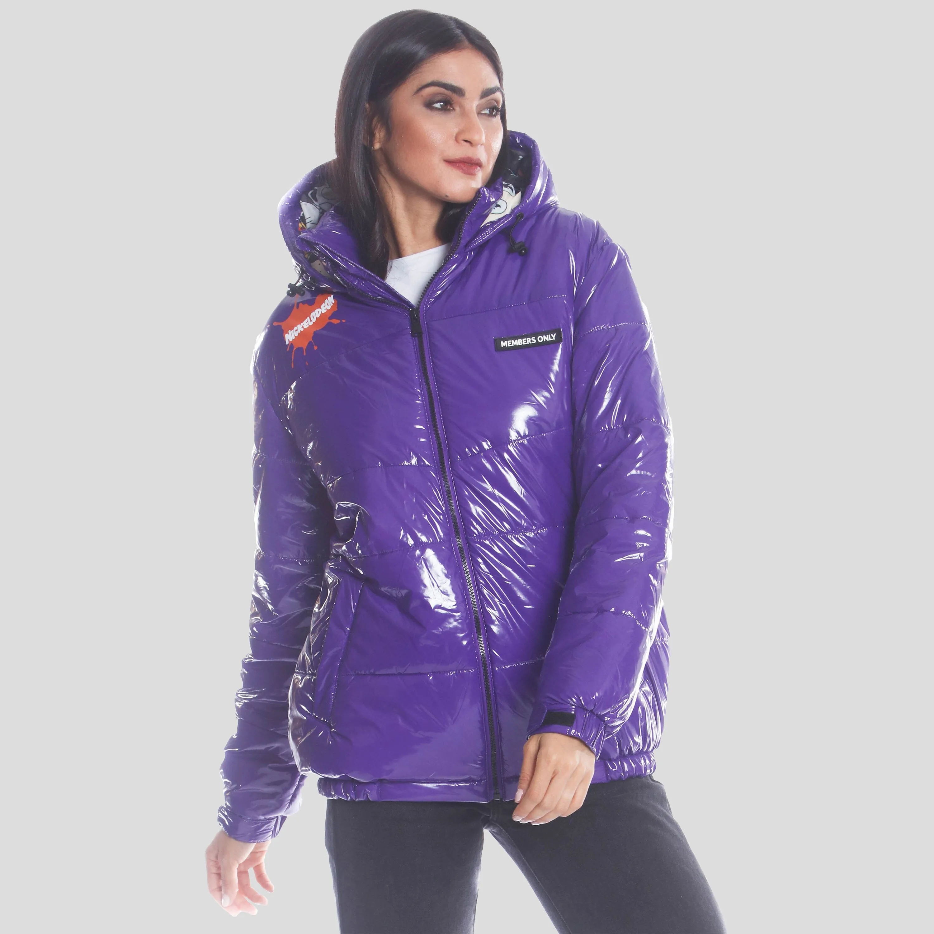 Members Only Women's Nickelodeon Shiny Collab Puffer Oversized Jacket