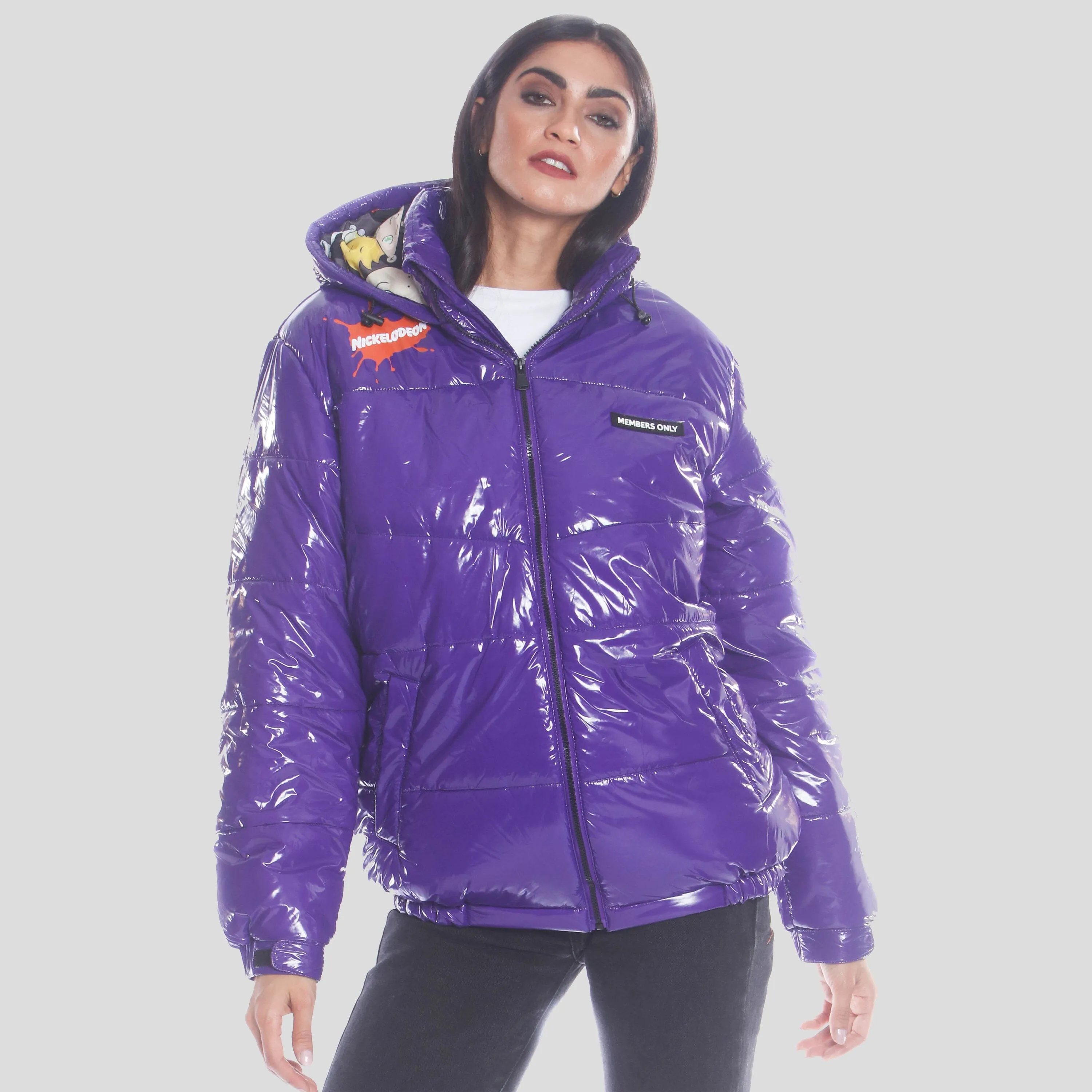 Members Only Women's Nickelodeon Shiny Collab Puffer Oversized Jacket