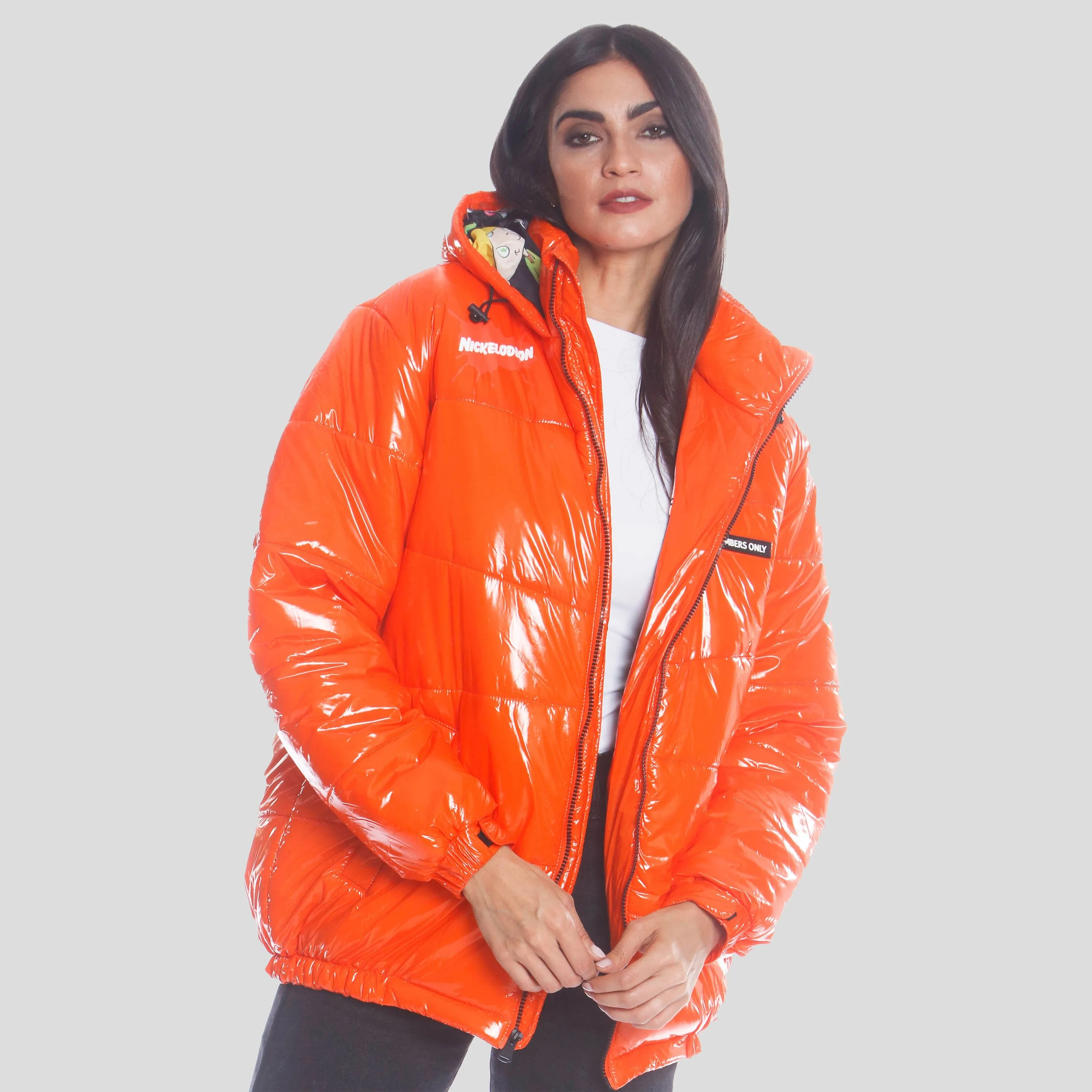 Members Only Women's Nickelodeon Shiny Collab Puffer Oversized Jacket