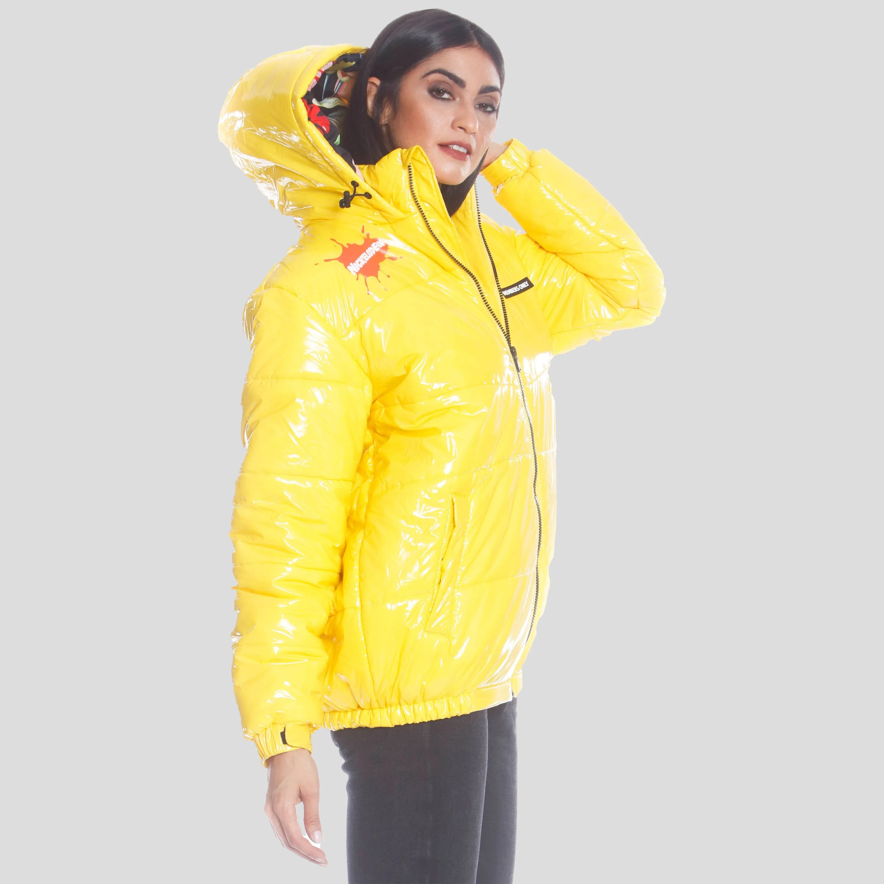 Members Only Women's Nickelodeon Shiny Collab Puffer Oversized Jacket