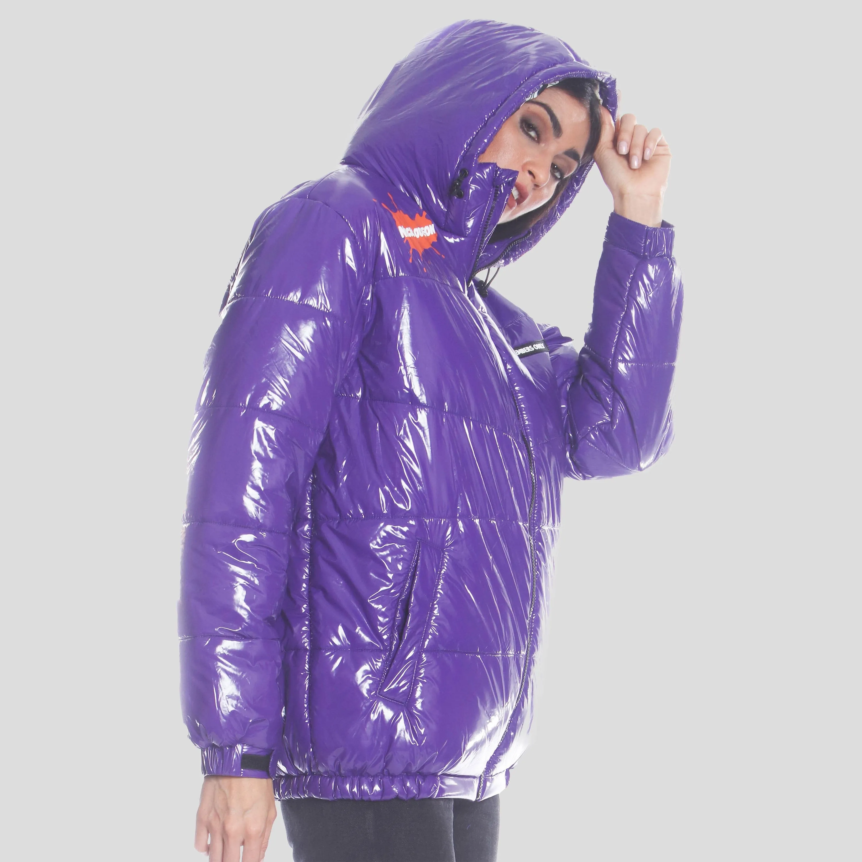 Members Only Women's Nickelodeon Shiny Collab Puffer Oversized Jacket