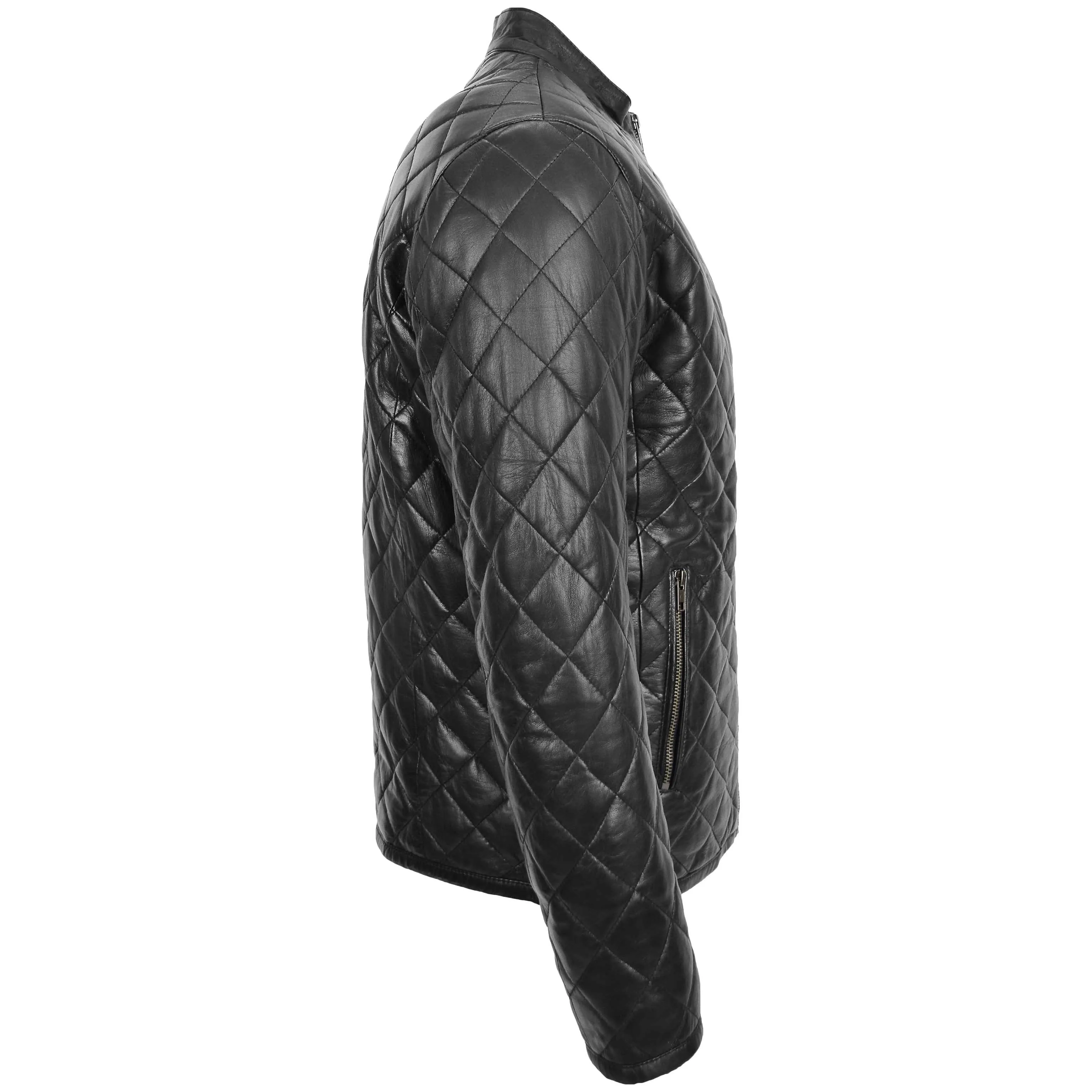 Mens Leather Quilted Anorak Style Jacket Jeff Black