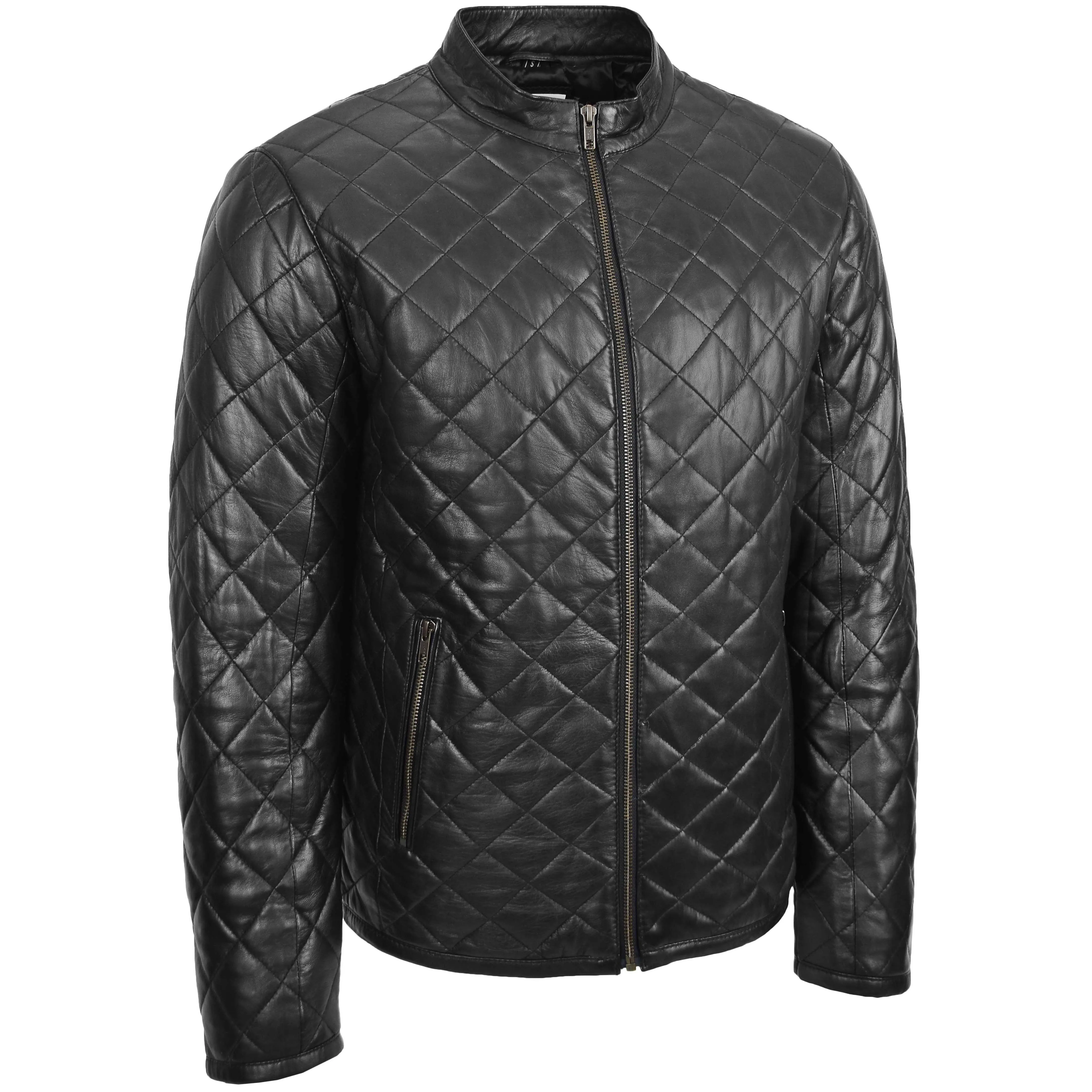 Mens Leather Quilted Anorak Style Jacket Jeff Black