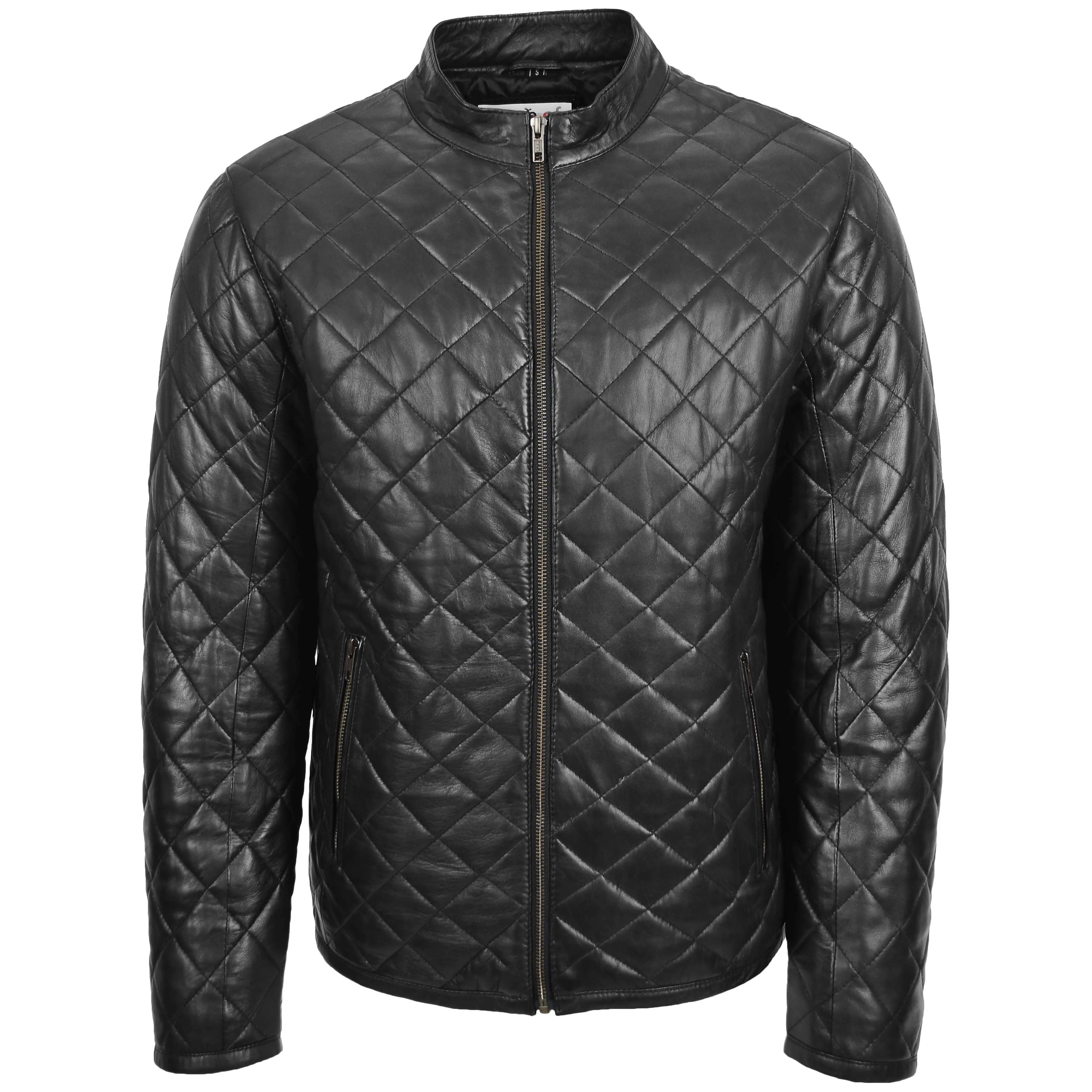 Mens Leather Quilted Anorak Style Jacket Jeff Black