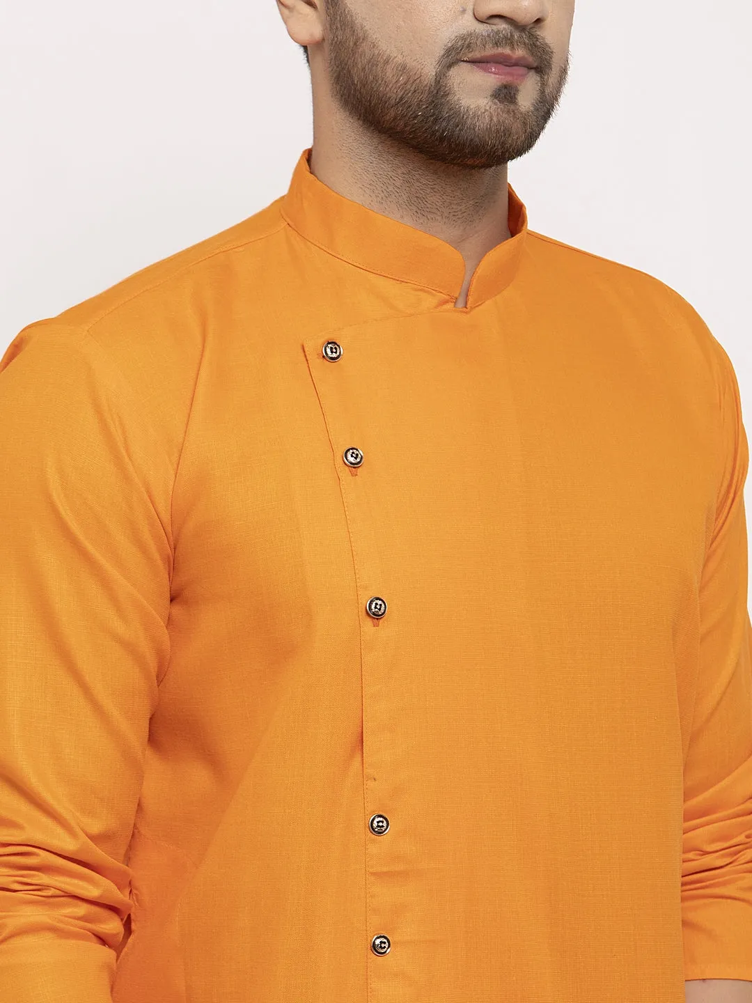 Men's Orange Solid Kurta With White Churidaar Pyjama - Benstoke