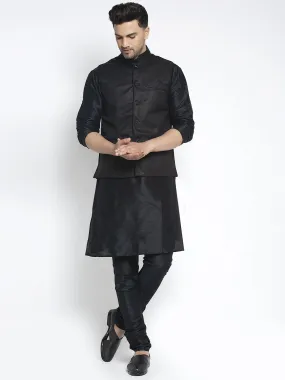 Men's Silk Blend Black Kurta With Pyjama & Black Nehru Jacket - Benstoke