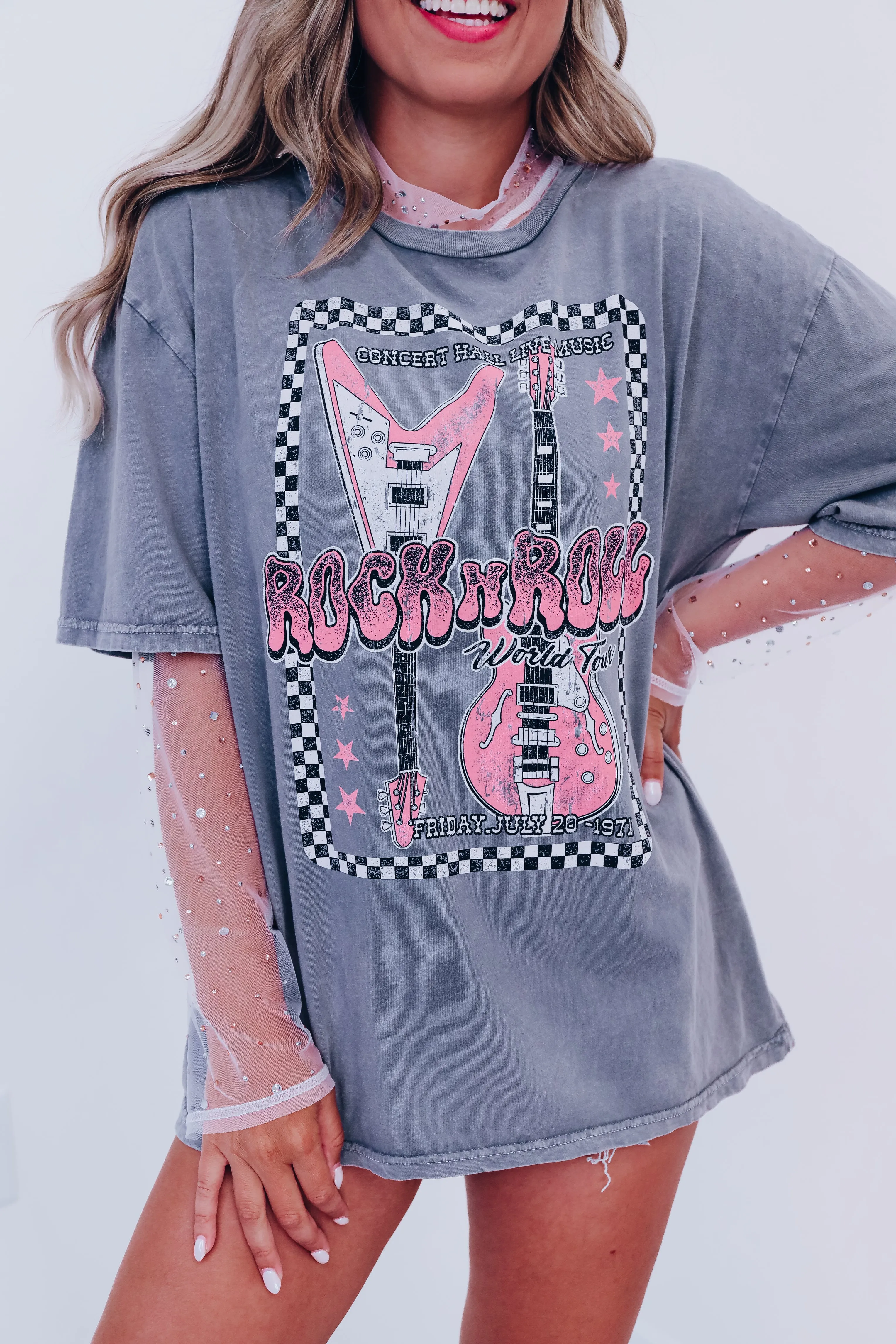 Mercury Oversized "Rock N Roll" Graphic Tee - Grey