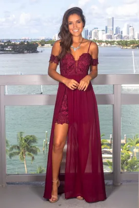 Merlot Crochet Top Maxi Dress