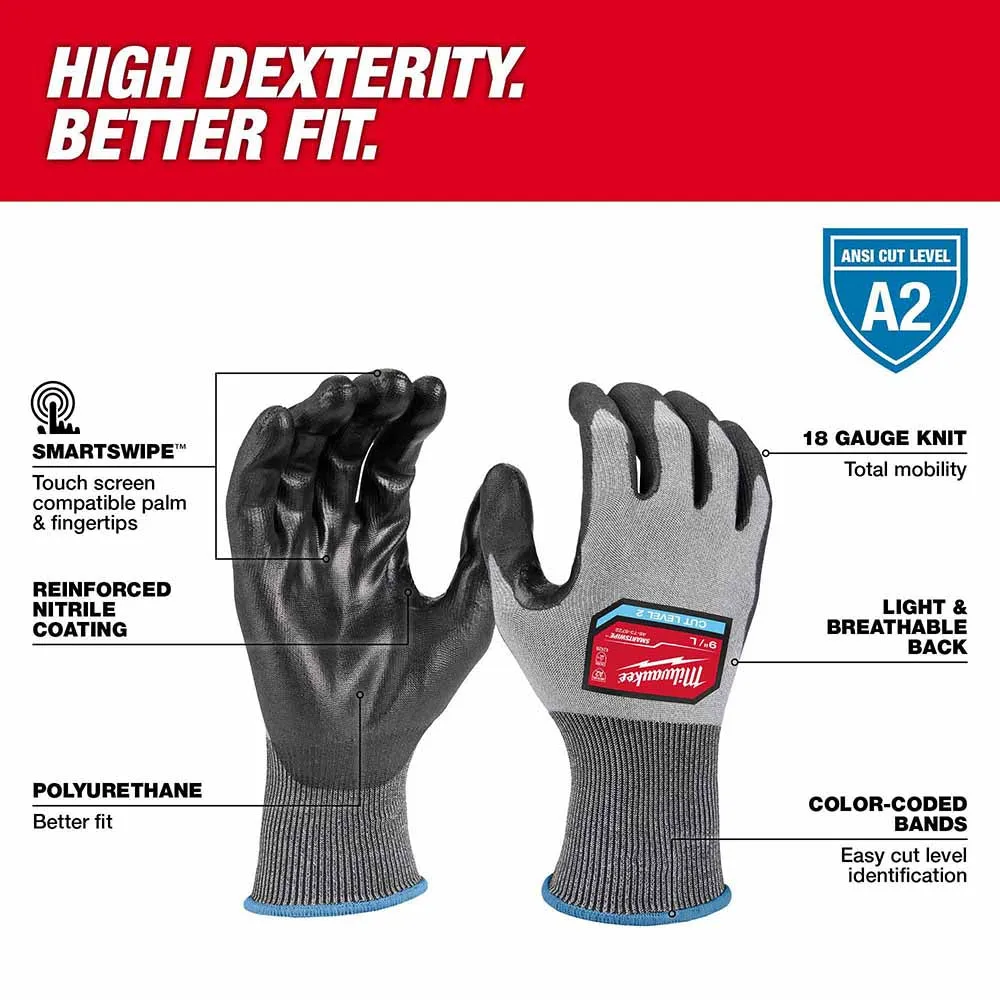 Milwaukee 48-73-8723B High Dexterity A2 Polyurethane Dipped Gloves - Extra Large