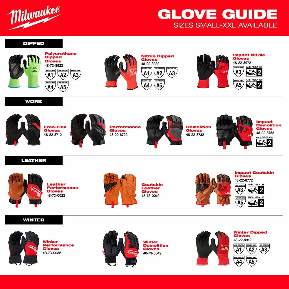 Milwaukee 48-73-8732 High Dexterity A3 Polyurethane Dipped Gloves - Large