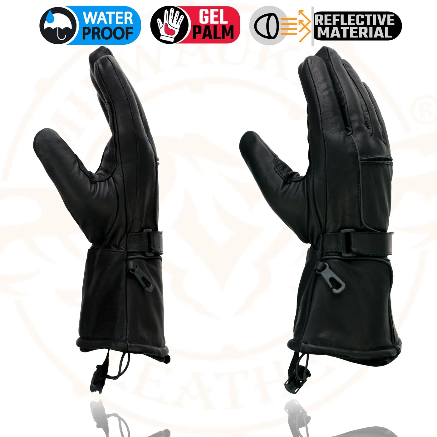 Milwaukee Leather Men's Black Soft Leather Gauntlet Motorcycle Hand