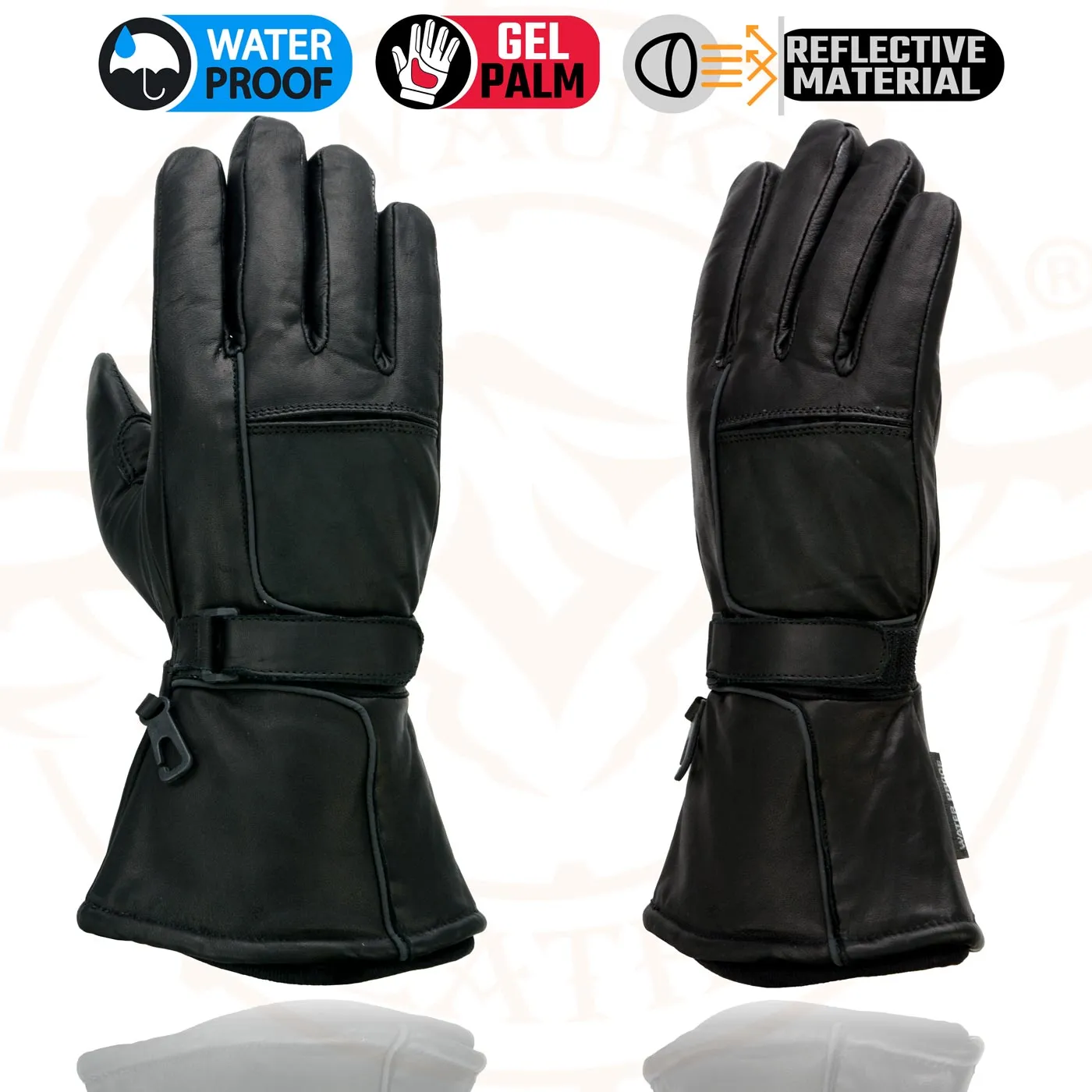 Milwaukee Leather Men's Black Soft Leather Gauntlet Motorcycle Hand