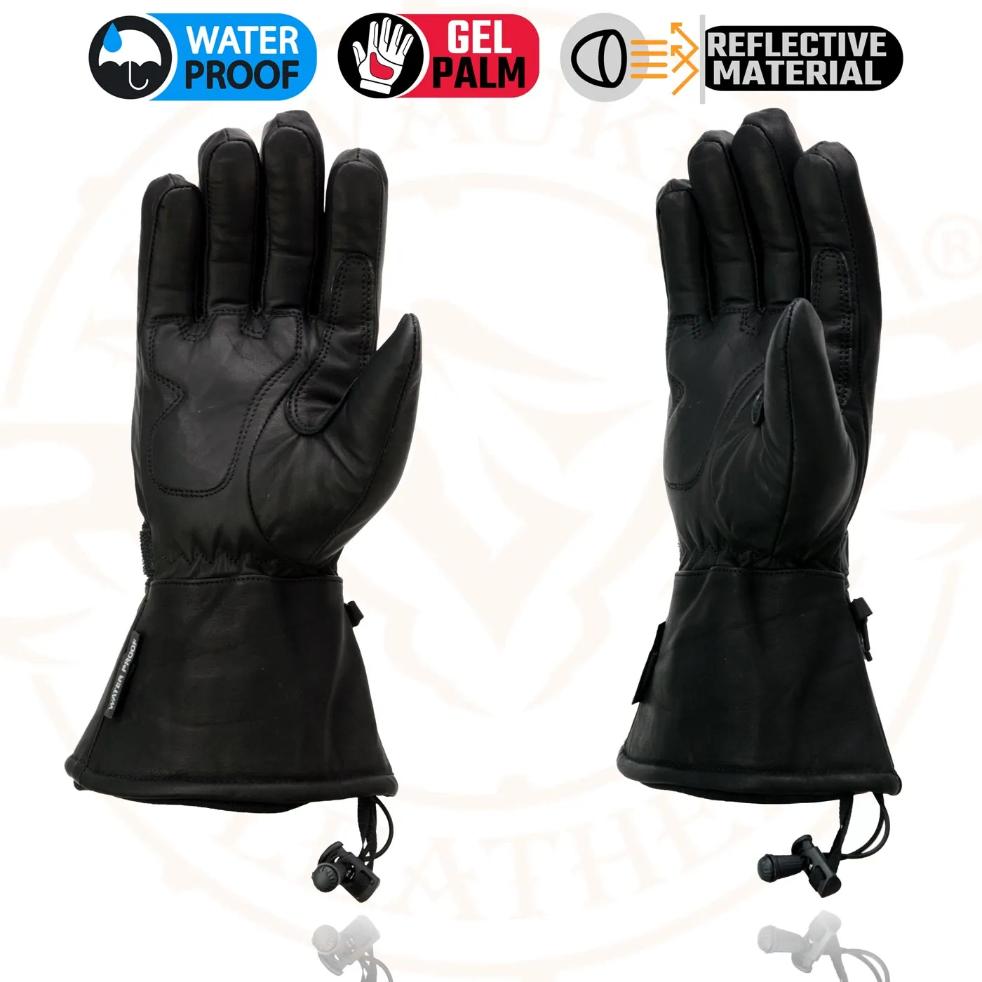 Milwaukee Leather Men's Black Soft Leather Gauntlet Motorcycle Hand