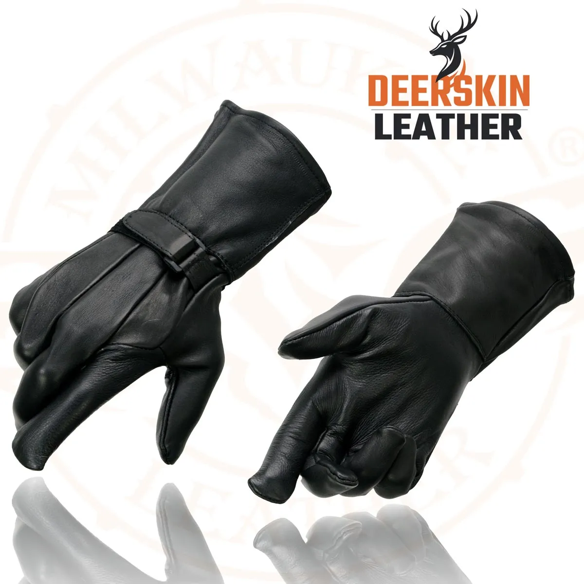 Milwaukee Leather Men's Gauntlet Motorcycle Hand Gloves-Deerskin