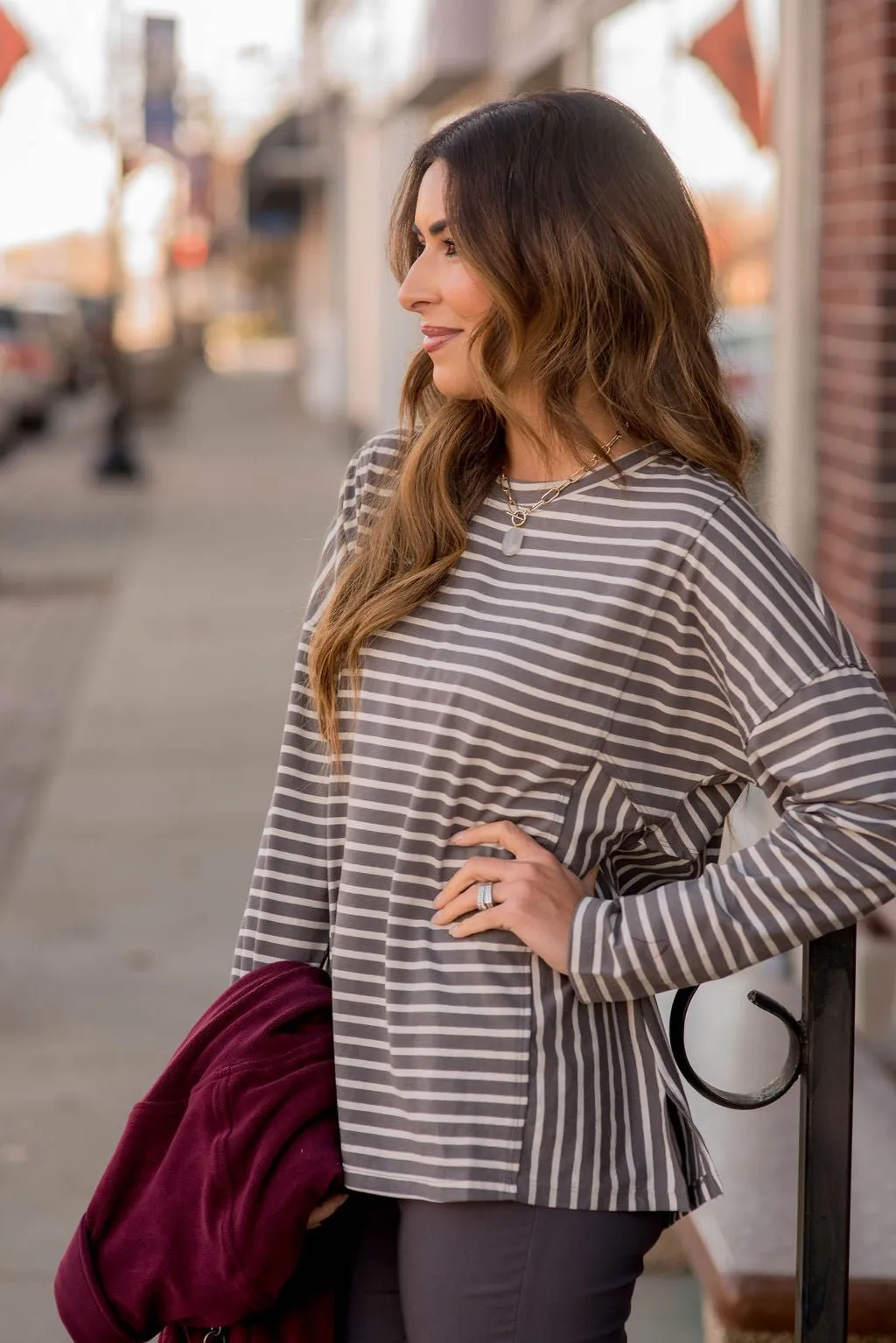 Mixed Stripes Side Accented Tee