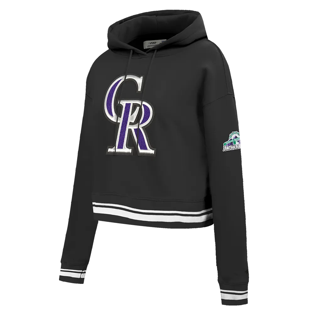 MLB COLORADO ROCKIES RETRO CLASSIC WOMEN'S RIB CROPPED PO HOODIE (BLACK)