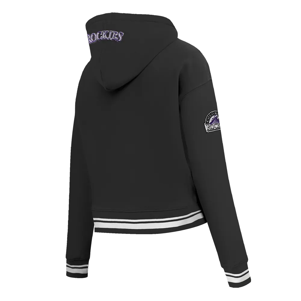 MLB COLORADO ROCKIES RETRO CLASSIC WOMEN'S RIB CROPPED PO HOODIE (BLACK)