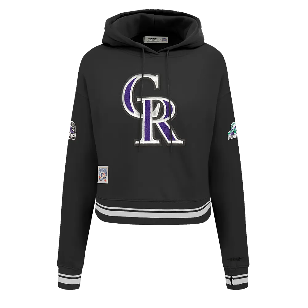 MLB COLORADO ROCKIES RETRO CLASSIC WOMEN'S RIB CROPPED PO HOODIE (BLACK)