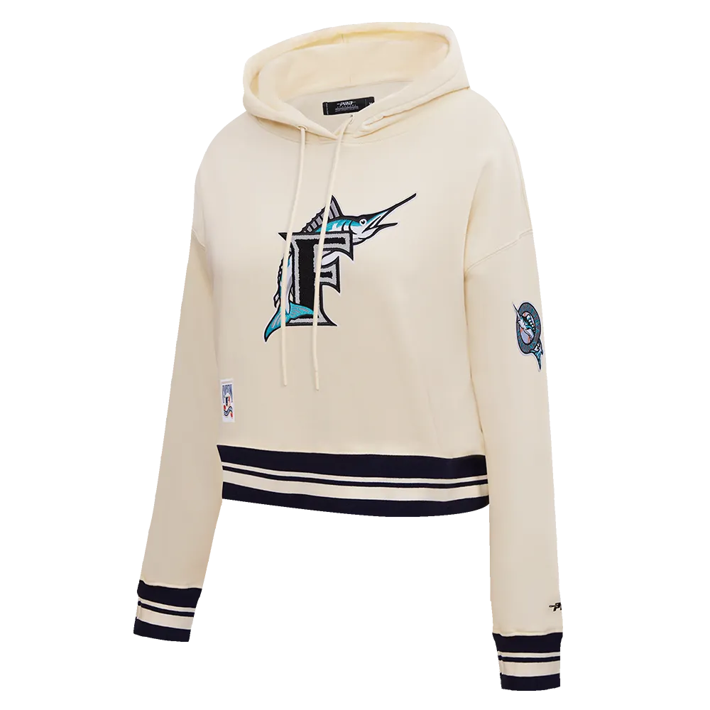 MLB FLORIDA MARLINS RETRO CLASSIC WOMEN'S CROPPED PO HOODIE (EGGSHELL/ BLACK)