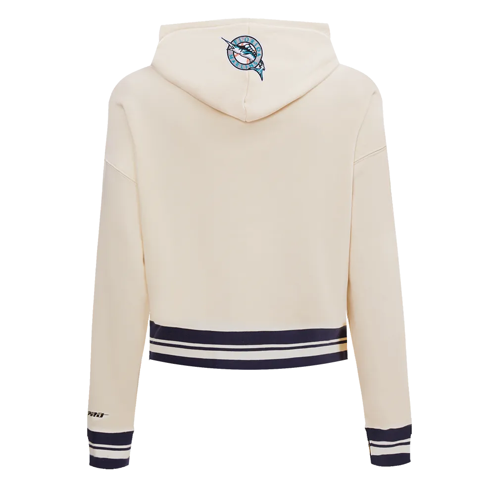 MLB FLORIDA MARLINS RETRO CLASSIC WOMEN'S CROPPED PO HOODIE (EGGSHELL/ BLACK)