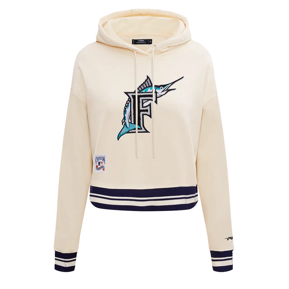 MLB FLORIDA MARLINS RETRO CLASSIC WOMEN'S CROPPED PO HOODIE (EGGSHELL/ BLACK)