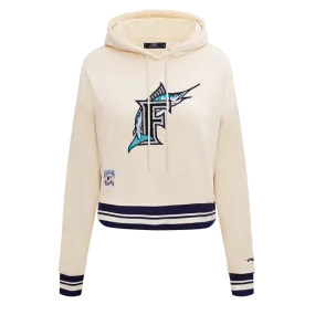 MLB FLORIDA MARLINS RETRO CLASSIC WOMEN'S CROPPED PO HOODIE (EGGSHELL/ BLACK)