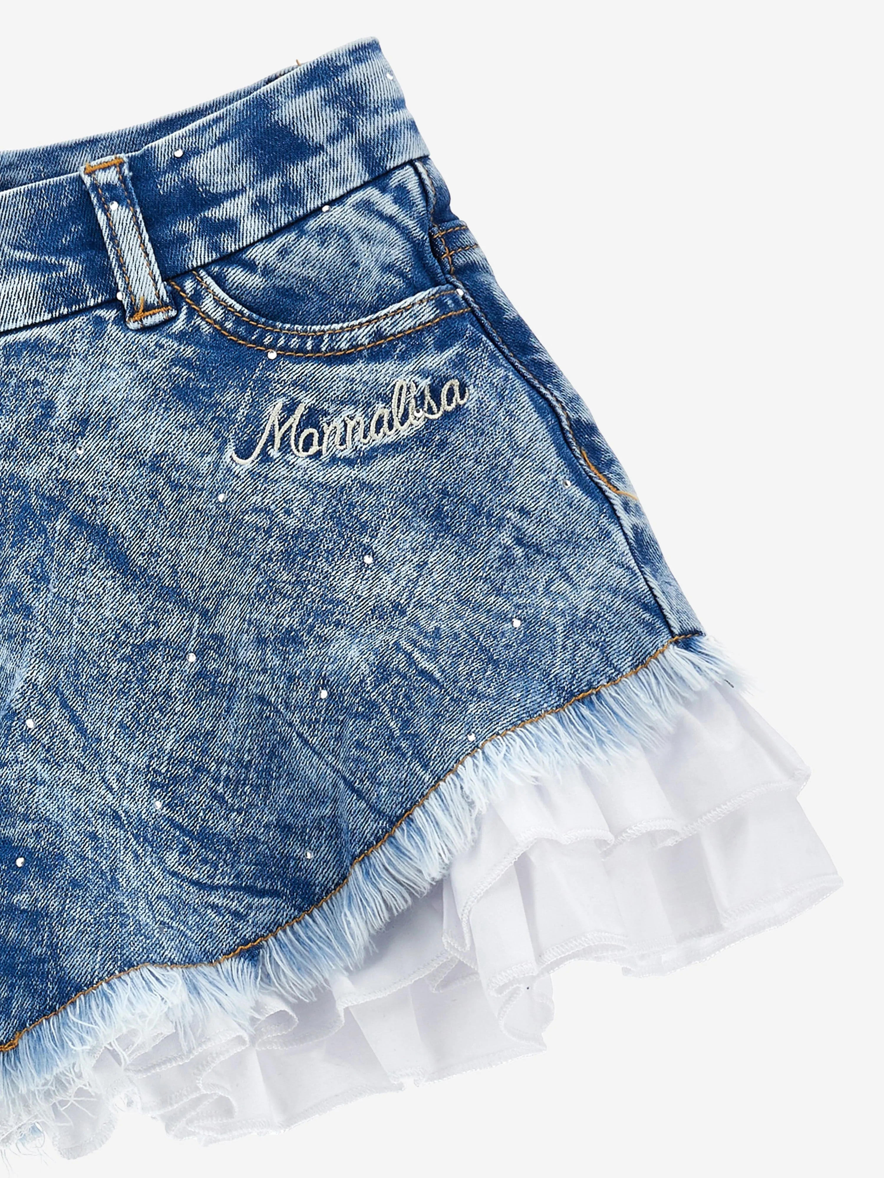 Monnalisa Girls Denim Flared Shorts in Blue