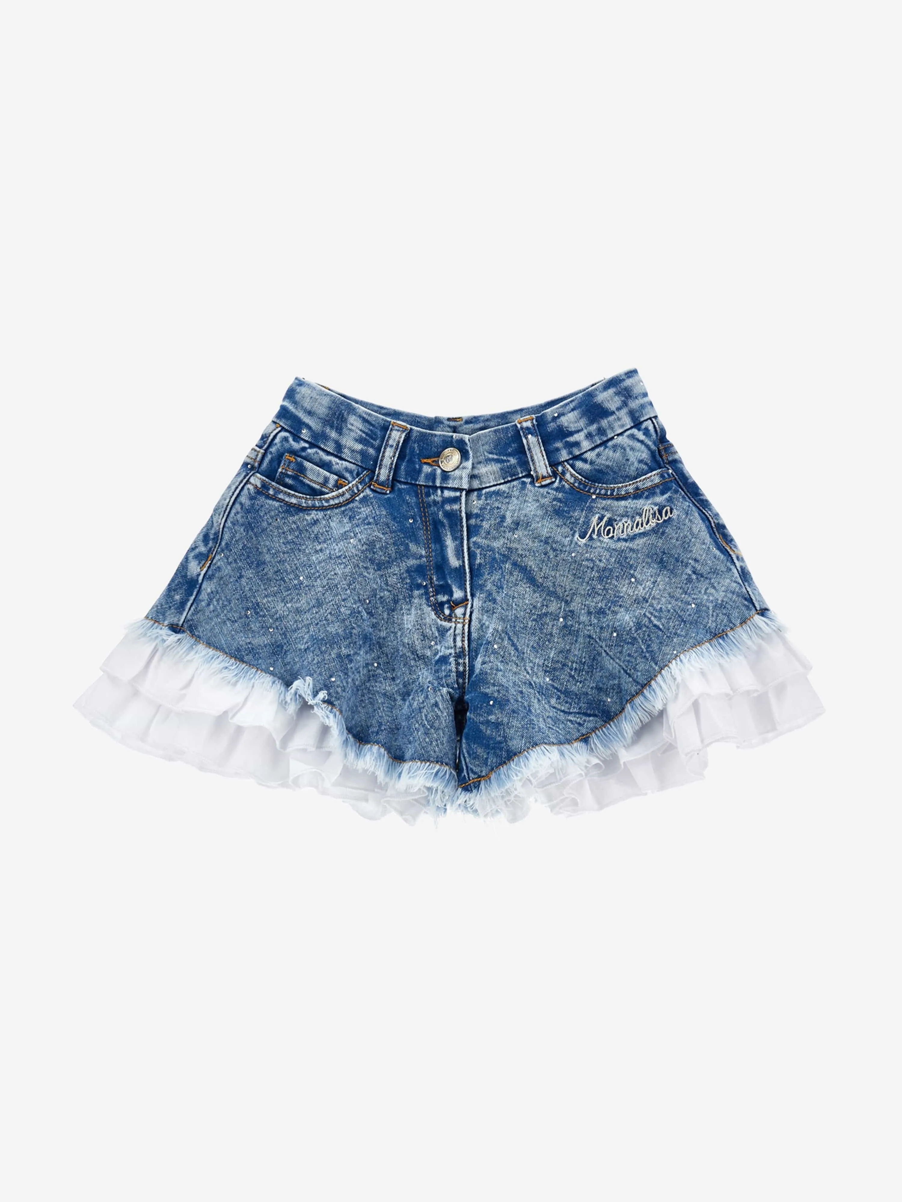 Monnalisa Girls Denim Flared Shorts in Blue