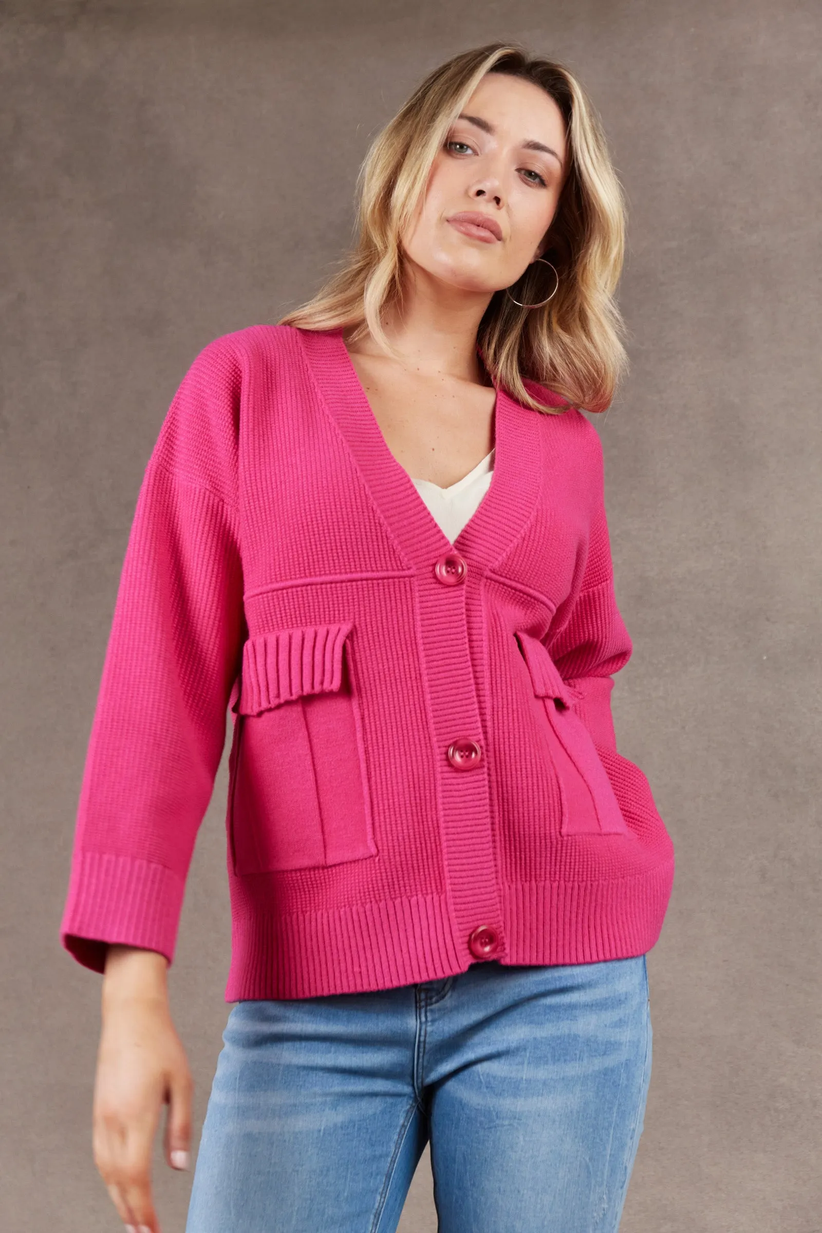 Nakako Pocket Cardigan - Magenta