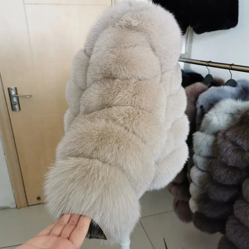 Natural Real Fox Fur Coat Women Winter Warm Luxury Fur Jacket Detachable Long Sleeves Female Vest Furry Coats